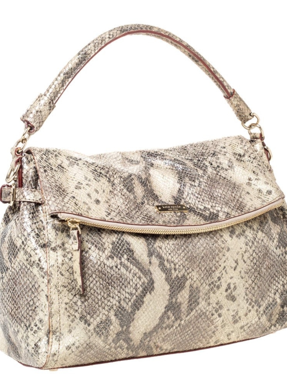 kate spade Beige and Gray Snake-Print Leather Shoulder Bag